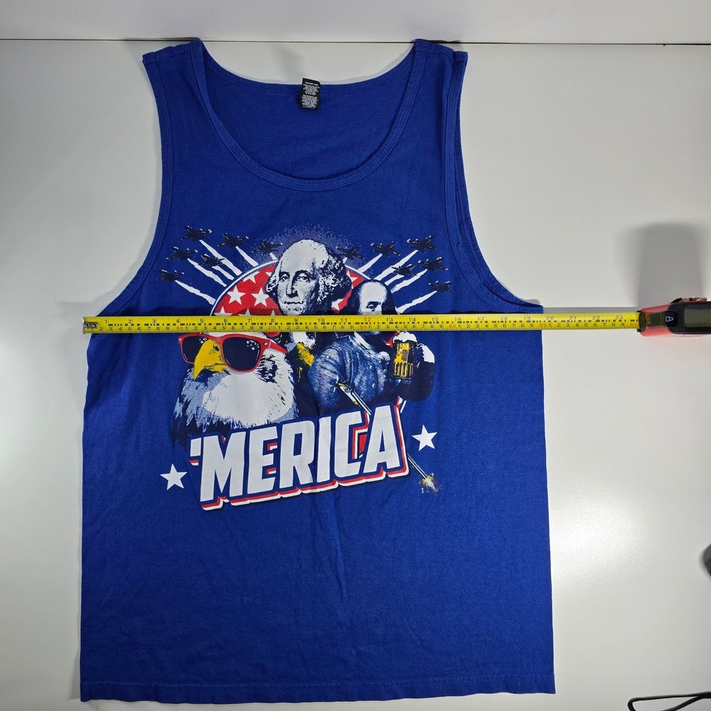 Merica Tank Top Men Large Blue Patriotic Eagle 4th of July Patriotic Summer Rack - Picture 6 of 11